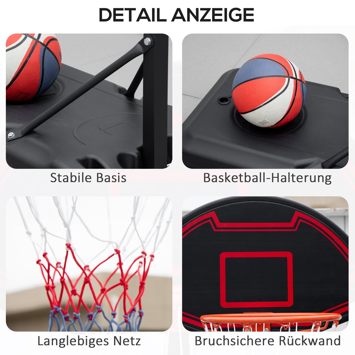 HOMCOM Basketballkorb, höhenverstellbar, befüllbarer Standfuß, hochstabil, schwarz, 131 x 49 x 195-250 cm