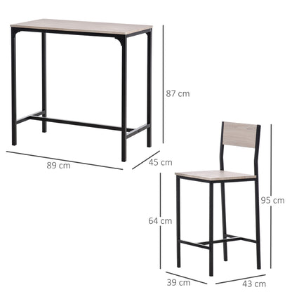 HOMCOM Bartisch Set Bartisch mit Barhocker-Set Esstisch mit 2 Stühlen mit Rückenlehne Küchentisch für Esszimmer, Küche, Natur+Schwarz