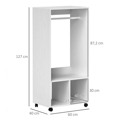 HOMCOM Kleiderschrank Garderobe,60 cm x 40 cm x 127 cm, 1 Kleiderstange, 2 Regale, Weiß