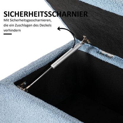 HOMCOM Polsterbank mit Stauraum, Sitztruhe, Kaschmiroptik, bis 120 kg, Naturholzrahmen, 95 x 38 x 45 cm, Blau