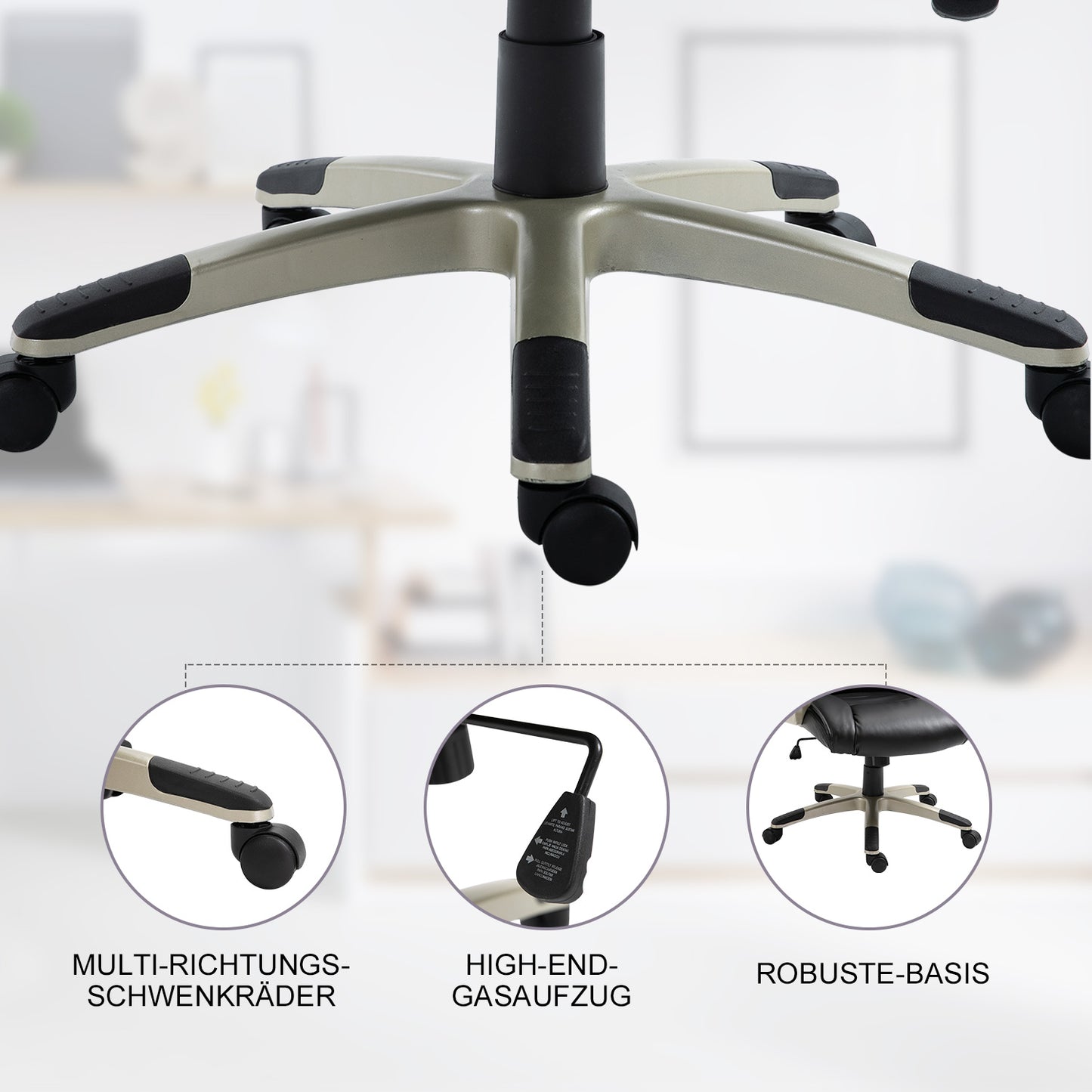 HOMCOM Bürosessel Chefsessel mit Wippfunktion Bürostuhl Schreibtischstuhl Ergonomischer Drehstuhl Sportsitz Hoher Rückenlehne Schwarz Kunsterleder Metall 70 x 58 x 114–124 cm