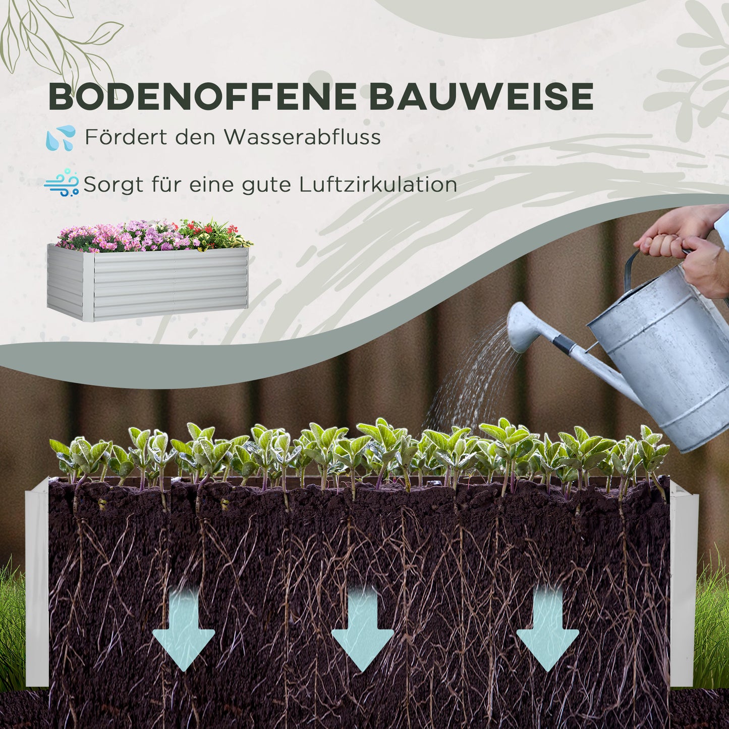 Outsunny Pflanzenkübel, Handliches Blumenbeet zum Anpflanzen, Hegen und Pflegen, Hochbeet, Stahl, Hellgrau