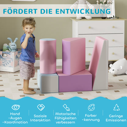 HOMCOM Softbausteine, 5er-Set Schaumstoff-Bausteine für Kinder im Alter von 1-3 Jahren, Kunstleder, Mehrfarbig