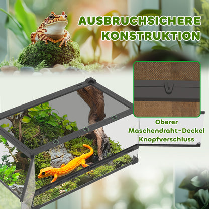 PawHut Glas-Terrarium für Reptilien, erhöhter &amp; wasserdichter Boden, Knopfschloss