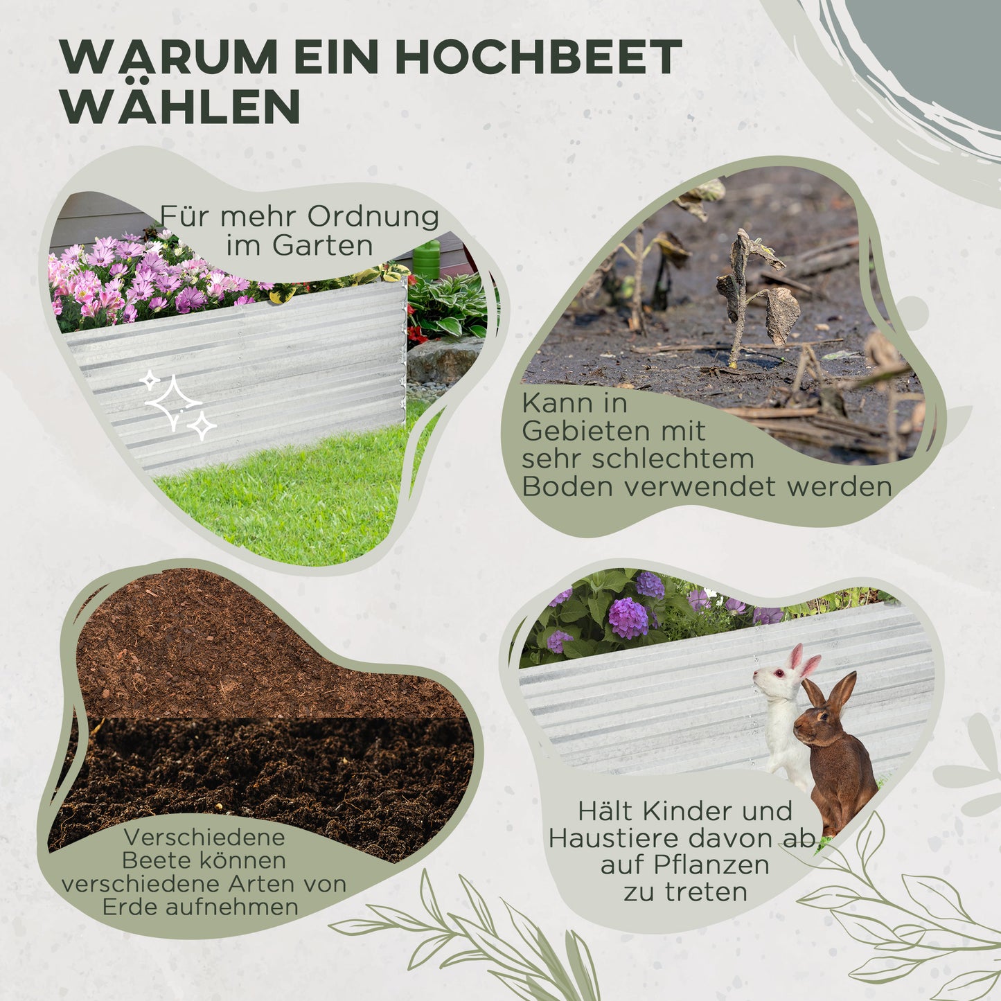 Outsunny Pflanzenkübel, Handliches Blumenbeet zum Anpflanzen, Hegen und Pflegen, Hochbeet, Stahl, Silber