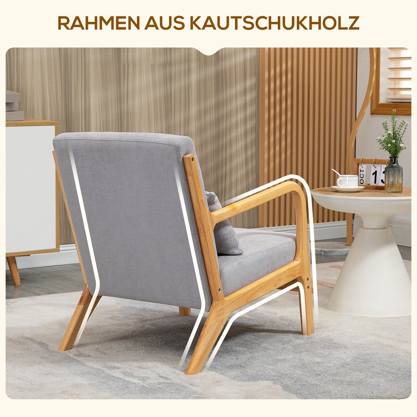 HOMCOM Eleganter Lounge-Sessel mit Holzrahmen und Schaumstoff-Polsterung, Samtoptik, für Wohnzimmer, Schlafzimmer, Grau