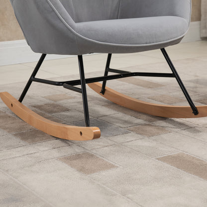 HOMCOM Schaukelstuhl mit Steppung, Holzkufen, Samtoptik, bis 150 kg, Hellgrau