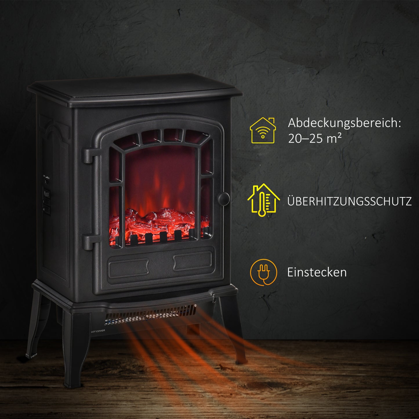 HOMCOM Elektrischer Bodenkamin, 2 Heizstufen, realistischer Flammeneffekt, vielseitig
