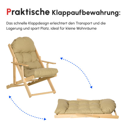 HOMCOM Akzentsessel, Relaxsessel, verstellbare Rückenlehne, Buchenholzrahmen, bis 120 kg, Braun
