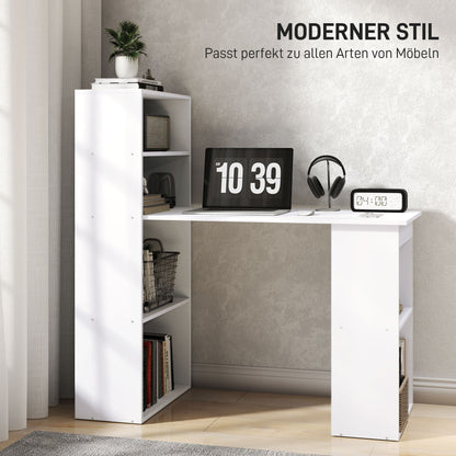 HOMCOM Schreibtisch Bürotisch Computertisch, 2 Regale, 5 Regalböden, 120 cm x 55 cm x 120 cm, Weiß