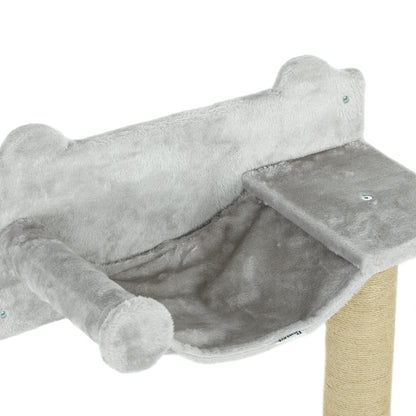 PawHut 5-teiliges wandmontiertes Kletterset für Hauskatzen mit Kratzpfosten, Kratzmatte, Katzenbett, Spielzeugbällen, Hellgrau