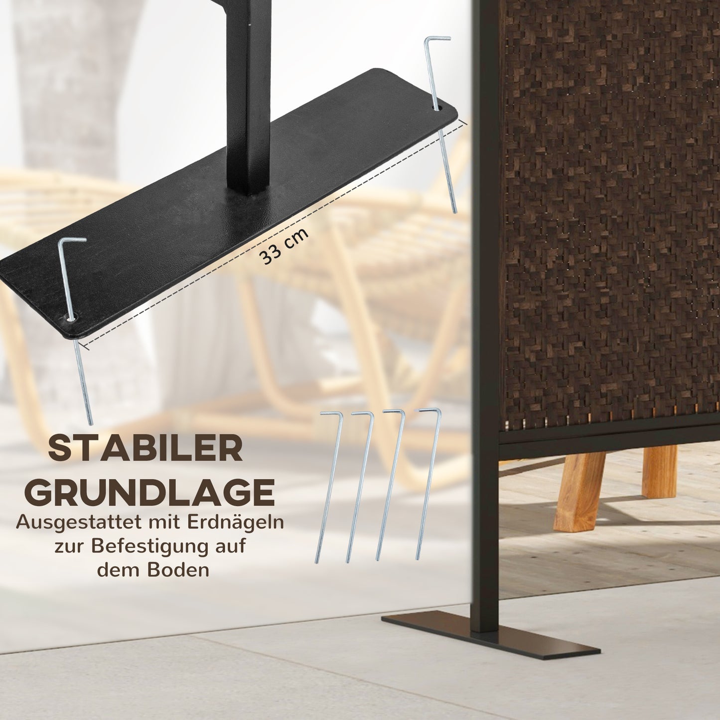 Outsunny Raumteiler Paravant, Vintage-Design, 3-teilig, 148 cm x 33 cm x 181 cm, Braun + Schwarz
