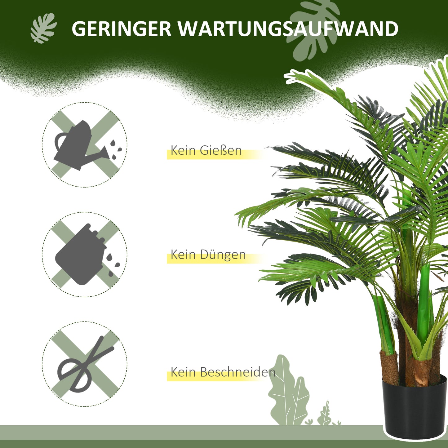 HOMCOM Künstliche Palme, 1 m, realistische Zweige, Dekorationspflanze, Kunststoff, mit Topf, Braun+Grün