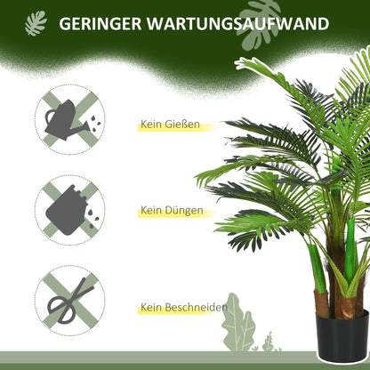 HOMCOM Künstliche Palme, 1 m, realistische Zweige, Dekorationspflanze, Kunststoff, mit Topf, Braun+Grün