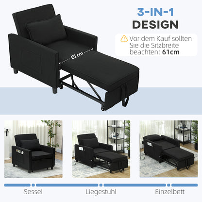 HOMCOM Schlafsessel, verstellbar, 3 Positionen, Cordbezug, bis 120 kg, Schwarz