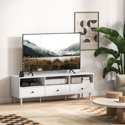 HOMCOM TV-Kommode, TV-Ständer für 75-Zoll-Bildschirme, 3 offene Fächer, 3 Schubladen, Spanplatte, Weiß