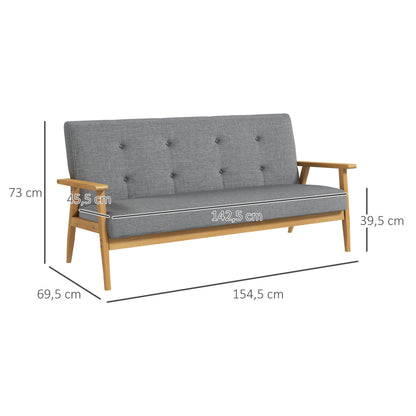 HOMCOM Dreisitzer-Polstersofa, Kautschukholz, 154,5 x 69,5 x 73 cm, Grau