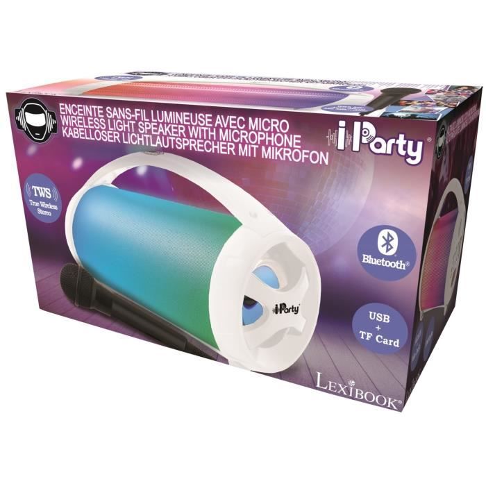 FLASHBOOM Fully illuminated portable Bluetooth speaker with detachable wired microphone iParty - LEXIBOOK