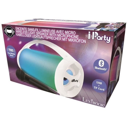 FLASHBOOM Fully illuminated portable Bluetooth speaker with detachable wired microphone iParty - LEXIBOOK