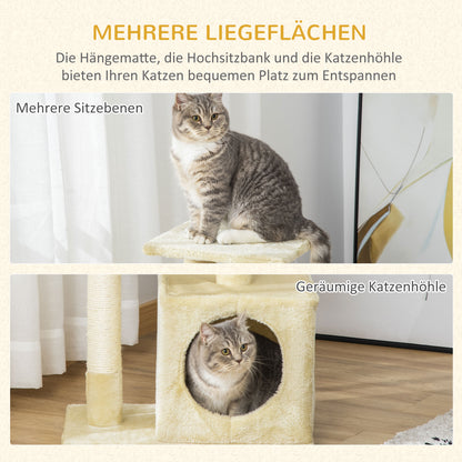 PawHut Kratzbaum mit Sisal Katzenbaum Kletterbaum Katzenmöbel Kratzbrett mit weichem Plüsch Katzenspielzeug stabil E1-Klasse Spanplatte Beige 50 x 30 x 81,5 cm