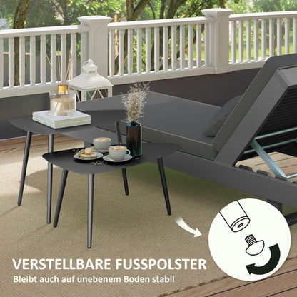 Outsunny Couchtisch 2er Set, Wetterfest Balkontisch aus Stahl, Beistelltisch im Geometrischem Design Schwarz