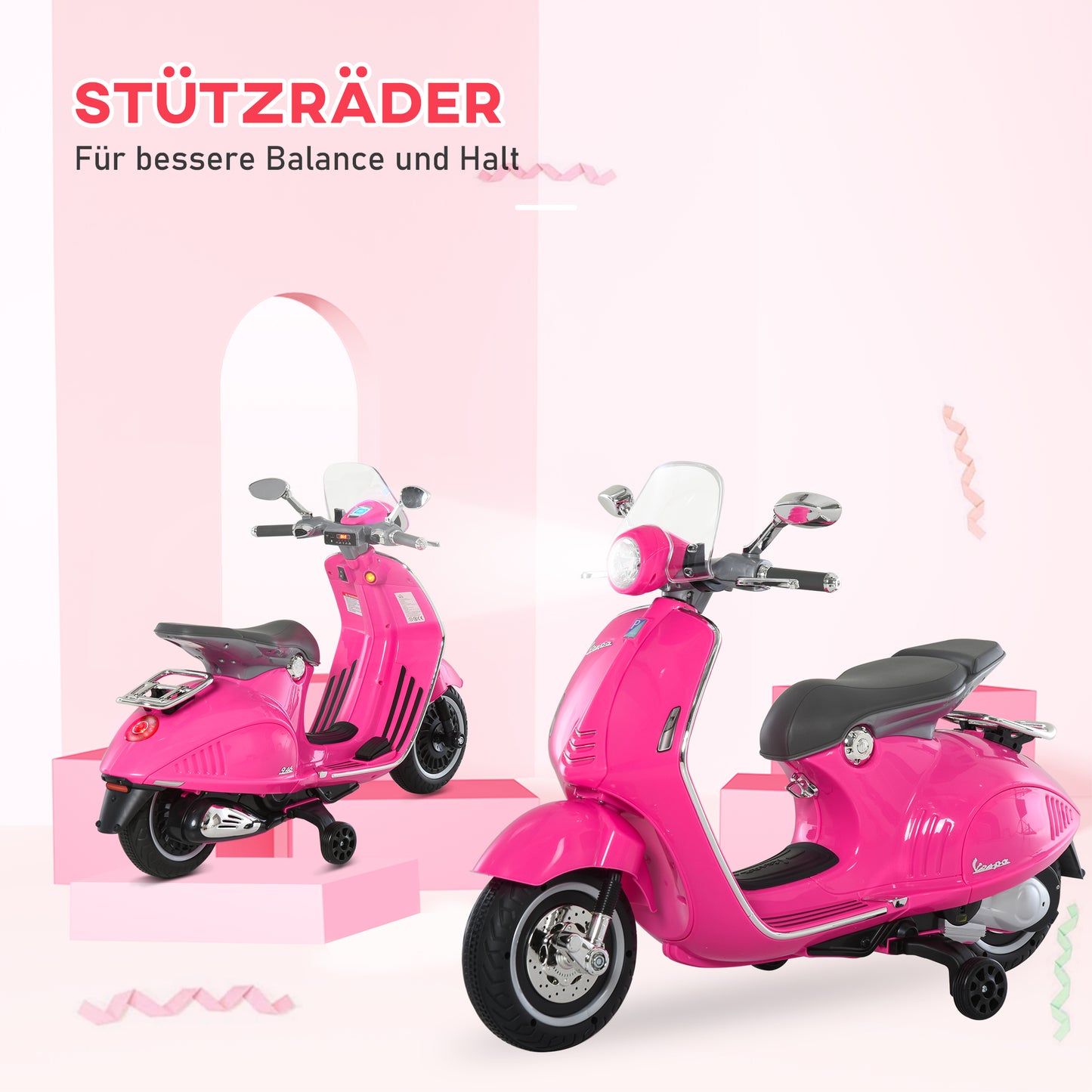 HOMCOM Elektro-Motorrad für Kinder mit MP3-Musik, Scheinwerfern, 3-6 Jahre, Kunstleder, Metall, 108 x 49 x 75 cm, Rosa