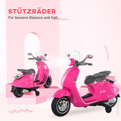 HOMCOM Elektro-Motorrad für Kinder mit MP3-Musik, Scheinwerfern, 3-6 Jahre, Kunstleder, Metall, 108 x 49 x 75 cm, Rosa