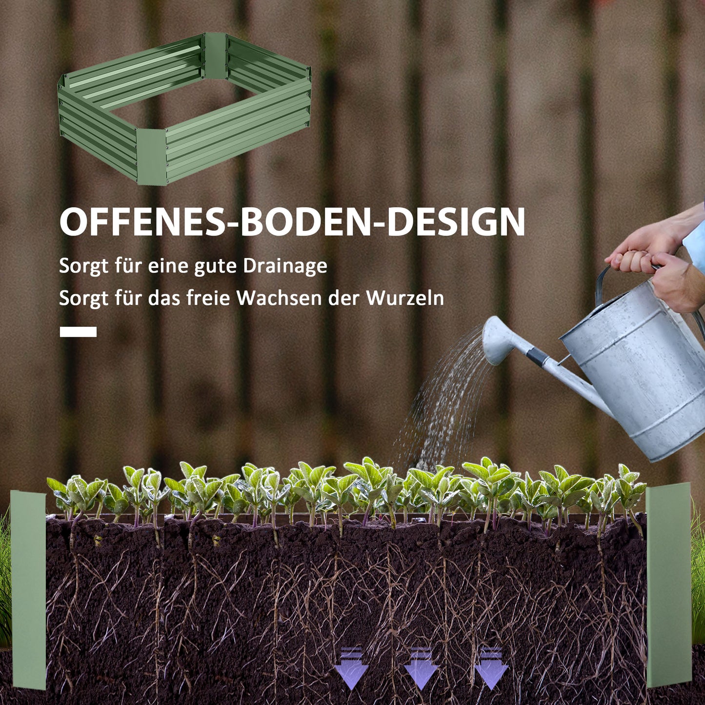 Outsunny Hochbeet aus verzinktem Stahl, Gartenbeet, Pflanzkasten für Garten, Blumenkasten, 120 x 90 x 30 cm, Dunkelgrün