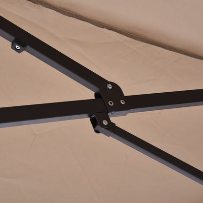 Outsunny Doppelsonnenschirm 455 x 270 cm Gartenschirm mit Handkurbel oval stabil Metallstange Marktschirm Doppelsonnenschirm Terrassenschirm Sonnenschutz für Strand Balkon Terrasse Garten Hellkaffee