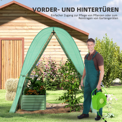 Outsunny Bogen-Gewächshaus mit Sandsäcken und Kunststoff-Abdeckung, 2 Rolltüren, Netzfenster, tragbar, 1,8 x 1,8 x 2 m, Grün