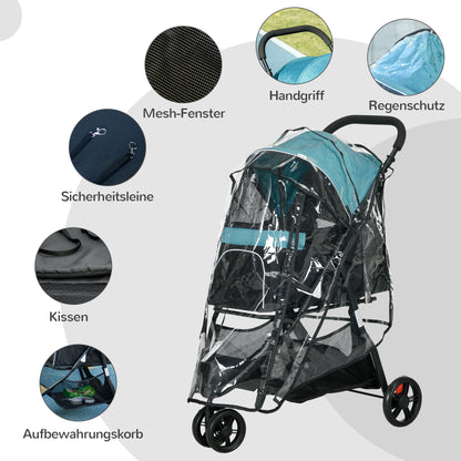 PawHut Haustierbuggy Hundebuggy bis 10kg klappbar Sicherheitsleine Handgriff Regenschutz Aufbewahrungskorb Blau + Schwarz