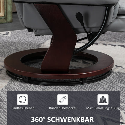 HOMCOM Relaxsessel mit Hocker, Liegesessel, drehbar, neigbare Lehne, Lederoptik, bis 130 kg, Grau