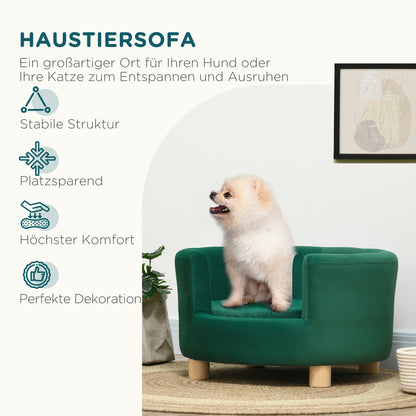 PawHut Hundesofa Hundecouch, Waschbarer Bezug, Haustiersofa mit Rückenlehne und Holzbeine, Katzensofa, für small Hunde under 4,5 kg, Grün