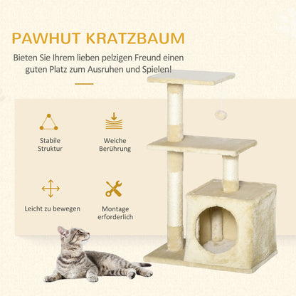 PawHut Kratzbaum mit Sisal Katzenbaum Kletterbaum Katzenmöbel Kratzbrett mit weichem Plüsch Katzenspielzeug stabil E1-Klasse Spanplatte Beige 50 x 30 x 81,5 cm