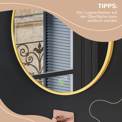 kleankin Runder Wandspiegel für Bad, Schlafzimmer, Flur, Metallrahmen, Farbe: Gold, Ø50 cm