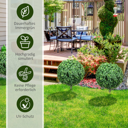 HOMCOM Künstlicher Buchsbaum im 2er-Set, realistisch, wetterfest, pflegeleicht, 70 cm