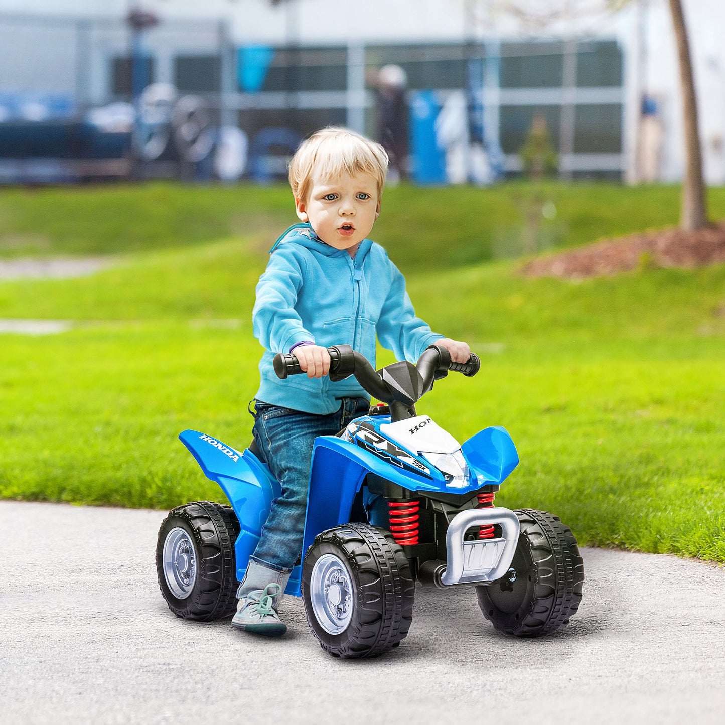 AIYAPLAY Elektro-Kinderquad, LED-Licht, Hupe, breite Reifen, bequemer Sitz, rutschfeste Griffe, Blau