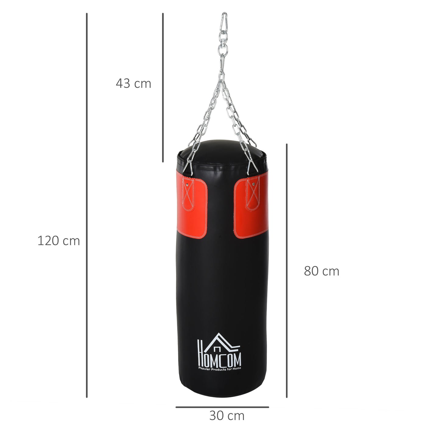 HOMCOM Boxsack-Set Box-Set mit Boxhandschuhen Gefüllt Set für Erwachsene Jugendlichen Hanging Boxing Heavy Bag 16 KG Ø30 x 120 cm Schwarz+Rot