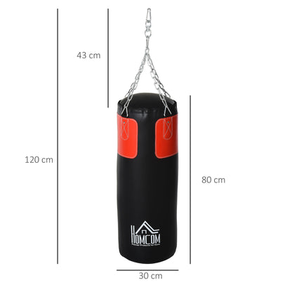 HOMCOM Boxsack-Set Box-Set mit Boxhandschuhen Gefüllt Set für Erwachsene Jugendlichen Hanging Boxing Heavy Bag 16 KG Ø30 x 120 cm Schwarz+Rot