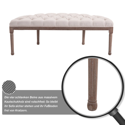HOMCOM Polsterbank Sitzbank Lounge Sitzhocker Vintage Retro mit Knöpfen Sofa Couch Leinen + Holz beige 140,5 x 51 x 48 cm