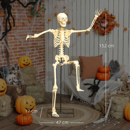 Outsunny Skelett-Figur, Halloween-Dekoration, bewegliche Arme und Beine, Geräusch-Aktivierung, leuchtende Augen, Batteriebetrieb, 152 cm, Metall, Kunststoff, Gelb
