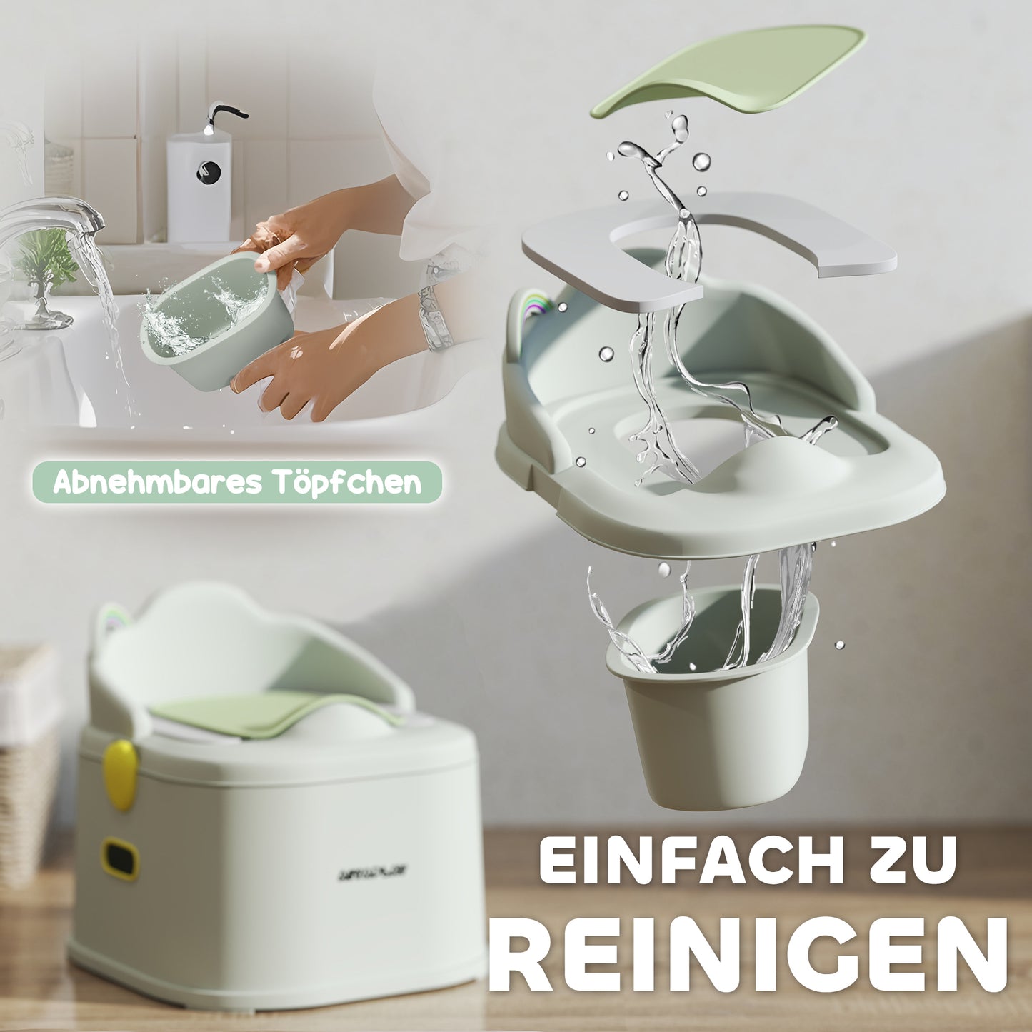 AIYAPLAY Kinder-Töpfchen, 3-in-1, abnehmbarer Aufsatz, Kunstleder-Sitzpolster, max. 50 kg, Grau