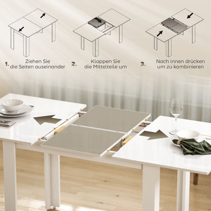 HOMCOM Ausziehbarer Esstisch, 120-160 x 70 cm, verstellbarer Küchentisch für 4-6 Personen, MDF, Hochglanzweiß
