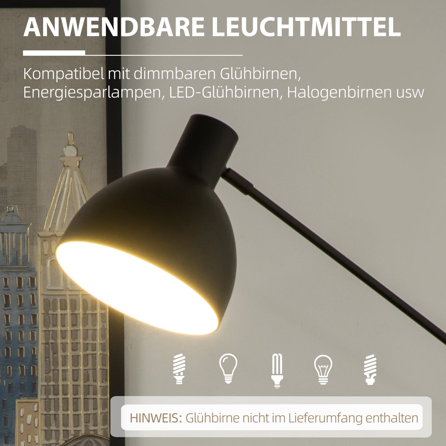 HOMCOM Stehleuchte im Industriedesign, höhenverstellbar, Bodenschalter; 30 m x 30 cm x 131 cm, Schwarz