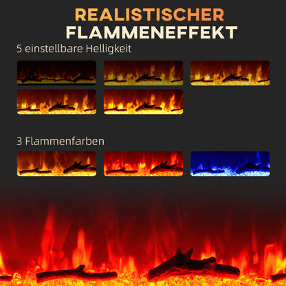 HOMCOM Elektrischer Kamin mit Wandhalterung und Fernbedienung, künstliche Holzscheite und Kristalle, 1800W Leistung, Schwarz