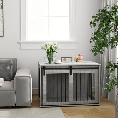 PawHut Hundebox mit Schiebetür, Belüftung, Spanplatte och Stahl, 98 x 58 x 61 cm, Grau