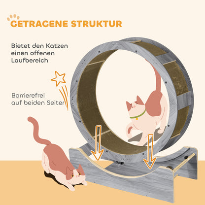 PawHut Katzenlaufrad, Laufrad für Katzen, 91 cm, mit Bremse, Kratzmatte, Katzenrad für gesunde Bewegung, Walnuss