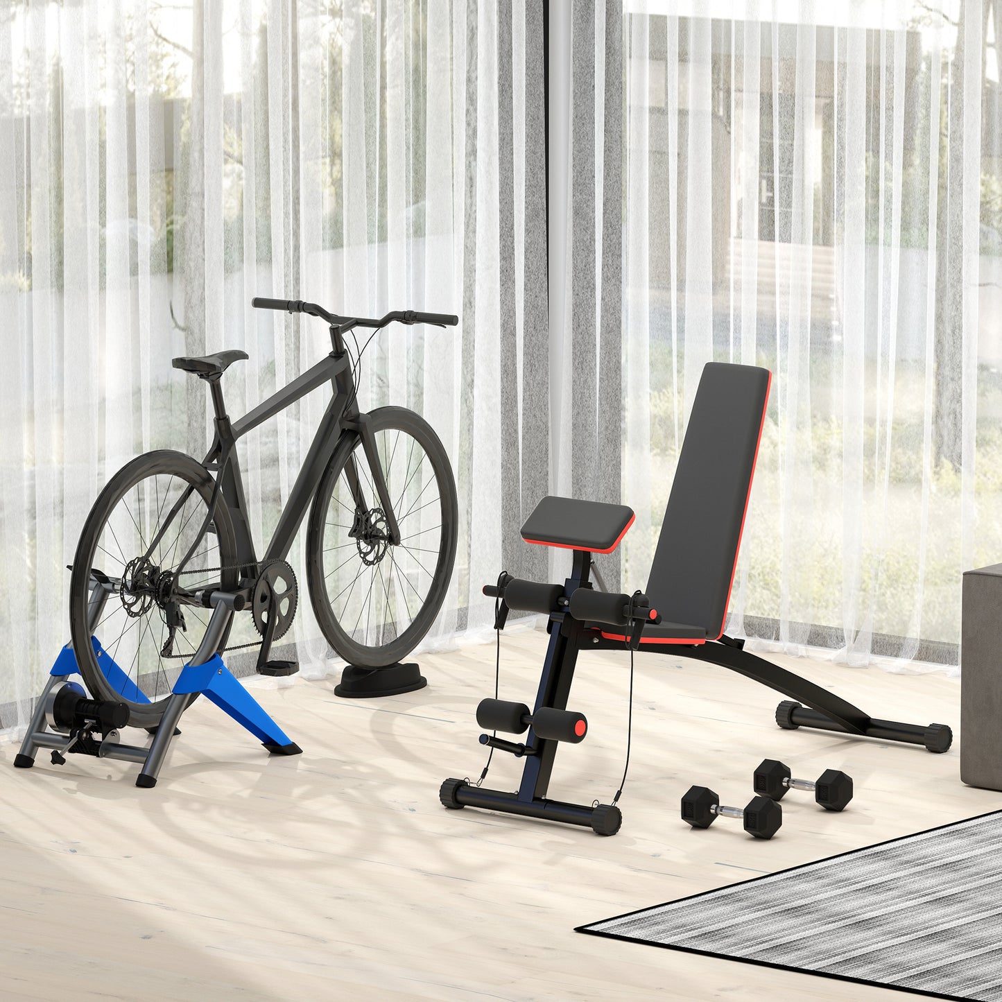 HOMCOM Multifunktion Hantelbank Kraftstation mit Feder Booster Trainingsbank Gewicht bis 120kg Schwarz 54 x 160 x 106 cm