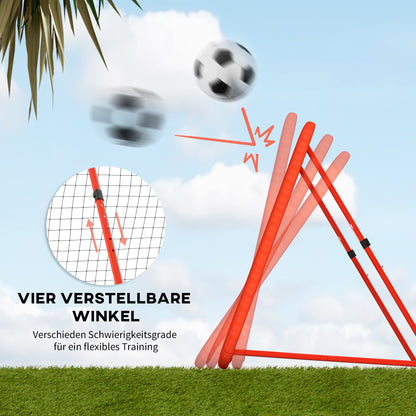 HOMCOM Fußball-Rückprallnetz, verstellbar, faltbar, Metallrahmen, Allwetter-PE-Netz, inkl. Heringe, Rot
