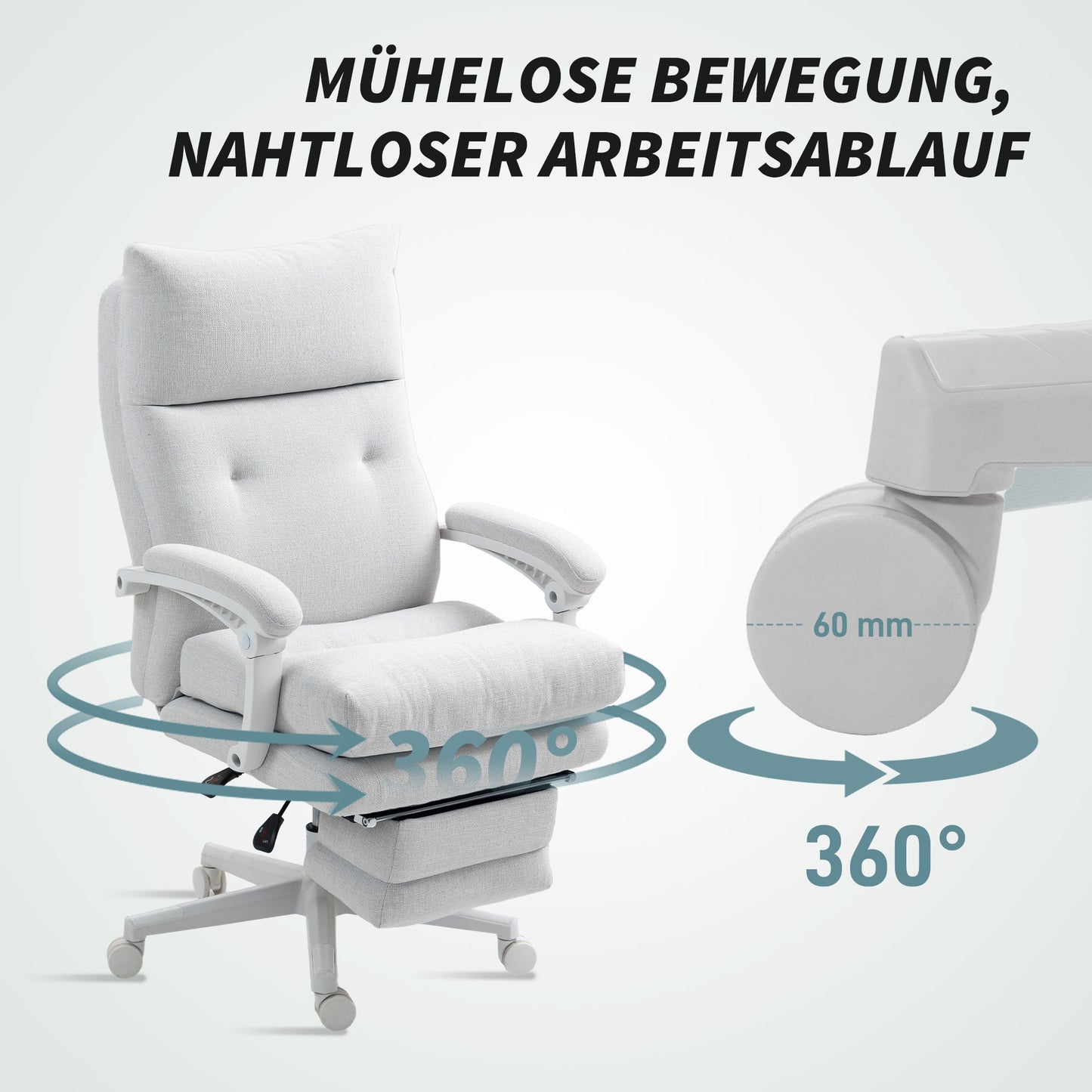 HOMCOM Rollsessel, Leinenoptik, höhenverstellbar, 160 Grad neigbar, Fußstütze, Cremeweiß